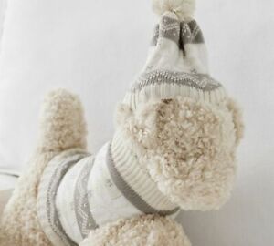 Pottery Barn Doodle Faux Fur Dog with Sweater Pillow Goldendoodle Poodle Mix NWT