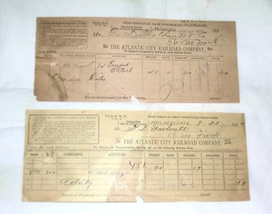 2 recibos de carga originales de 1900 Atlantic City Railroad Co. Waybill - Imagen 1 de 6
