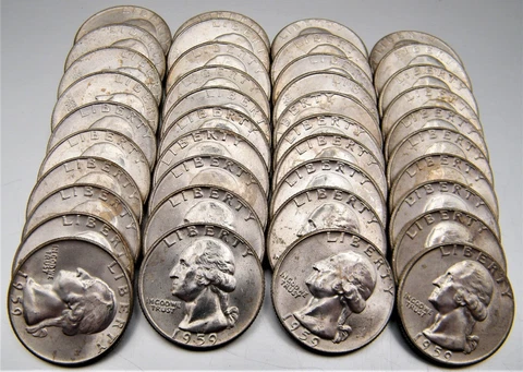 1 Original Roll of 1959 Washington Quarters 40 BU & Toned Coins Cover
