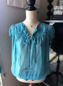 NWT $78 Max Edition Short Sleeved Sheer Top Blue Small - Picture 1 of 5