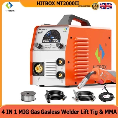 HITBOX 4 in 1 MIG Welder 200A 220V DC Inverter NoGas/Gas TIG STICK Welding Machine LED