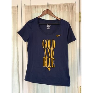 Nike WVU Mountaineers Gold und Blau T-Shirt Athletic Cut Large - Bild 1 von 4
