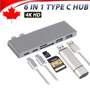 6 in 1 with 4K HDMI Resolution for MacBook USB 3.0 USB C Hub Multi-Port Adapter - Picture 1 of 9