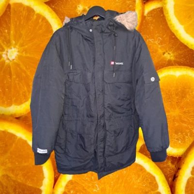 Casaco acolchoado Ecko Unltd vermelho longo preto com capuz de pele sintética tamanho grande - Imagem 1 de 4