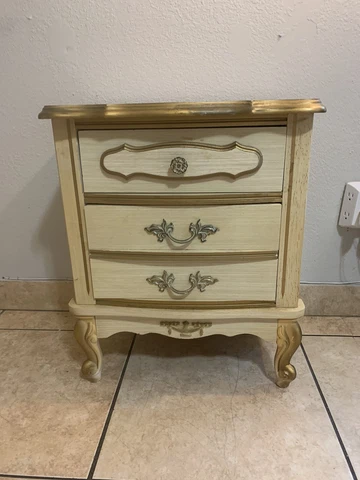 Vintage nightstand Hollywood Regency French Provincial Shabby Chic Bonnet Sear Cover