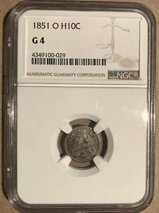1851-O NGC G4 Liberty Seated Half Dime H10c - New Orleans Mint - Picture 1 of 2