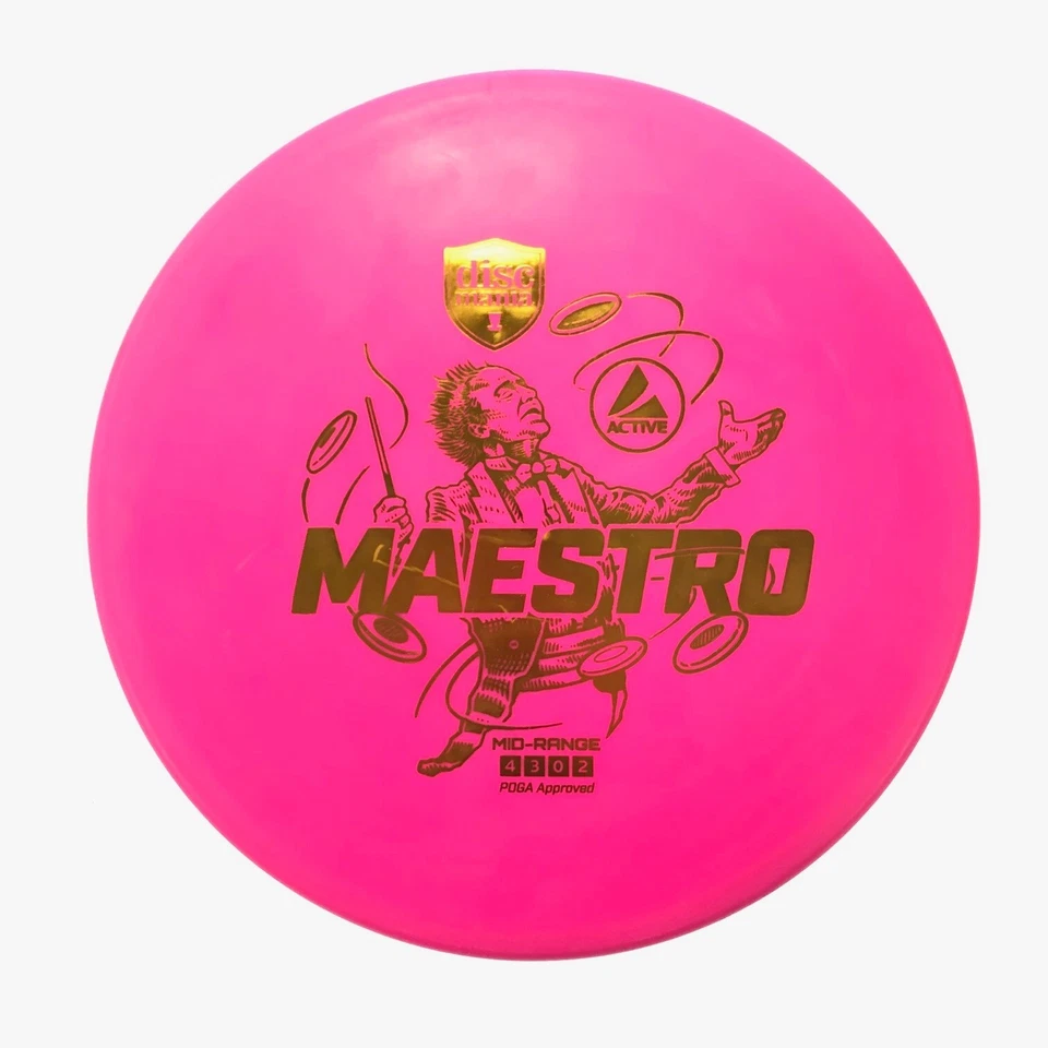 DISC GOLF DISCMANIA MAESTRO ACTIVE PLASTIC MIDRANGE DRIVER 165g PINK GOLD FOIL - Image 1 of 1