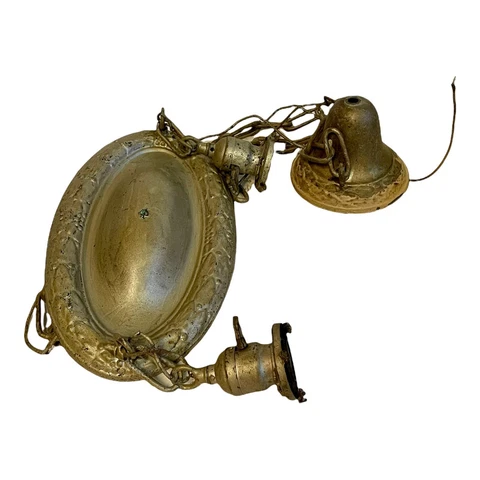 Antique Victorian Brass Pan Hanging Chain Ceiling 2 light chandelier + Canopy Cover