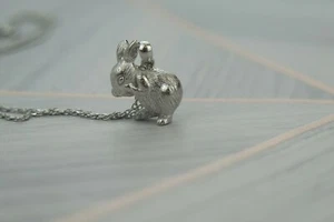 Lucky Solid 925 Sterling Fluffy Bunny Rabbit Pendant Necklace Mothers Day Gift - Picture 1 of 2
