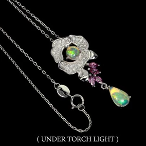 Sommer 925 Silber Halskette Birne Feuer Opal 7x5mm Edelsteine Cz Schmuck - Bild 1 von 9