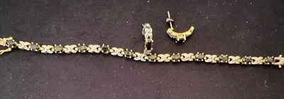 Conjunto de pulseira e brincos fantasia aparência safira e diamante | Estilo vintage perfurado - Imagem 1 de 2