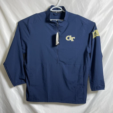 NWT Georgia Tech Yellow Jackets navy Men Adidas Windbreaker half zip XL 2 pocket Cover