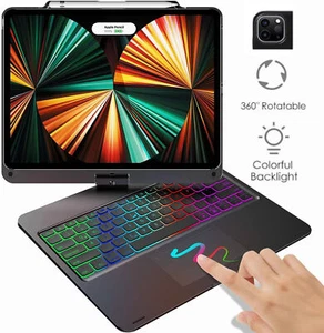 Touchpad Backlit Keyboard Case With Rotate For iPad Pro 6/5/4th Gen 12.9" 2022 - Picture 1 of 46