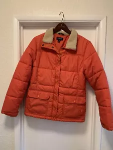 Lands End Girls Winter Coat Size M 10-12Orange Puffer Jacket Winter - Picture 1 of 7