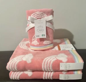 4 PC RAINBOWS Plush 2 Hand Towels 2 Bath Towels Set Caro Home Towel Set NEW - Picture 1 of 4