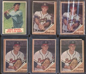 1962 Topps Warren Spahn (x3) Ed Mathews (x2) Lou Gehrig (x1)