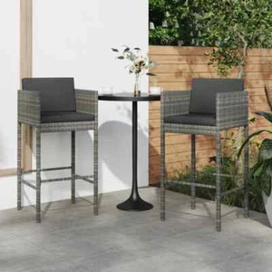 Sgabelli da Bar 2 pz con Cuscini Grigi in Polyrattan - vidaXL - Foto 1 di 5