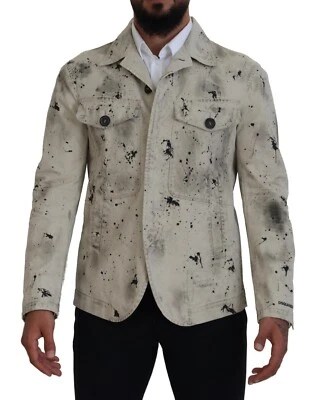 DSQUARED2 Chaqueta Apagado Blanco Negro Estampado Splash Informal Vaqueros IT48 - Imagen 1 de 4