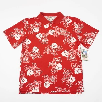 NOVA Camisa Polo Masculina Hilo Hattie Grande Vermelha Branca Floral Manga Curta Bordada - Imagem 1 de 4