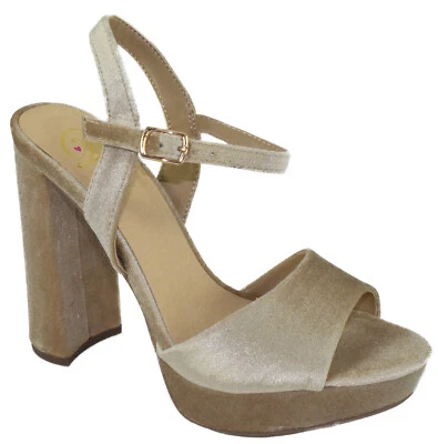 Deliciosos Sapatos Femininos Tira no Tornozelo Salto Grosso Peep Toe Plataforma Bege Bronzeado Floresta - Imagem 1 de 2