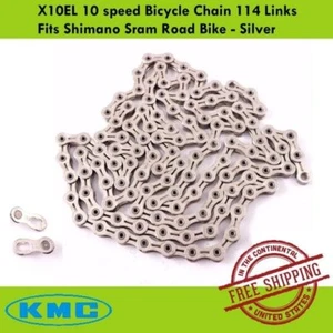 KMC X10EL 10 speed Bicycle Chain 114 Links Fits Shimano Sram Road Bike - Silver - Picture 1 of 5