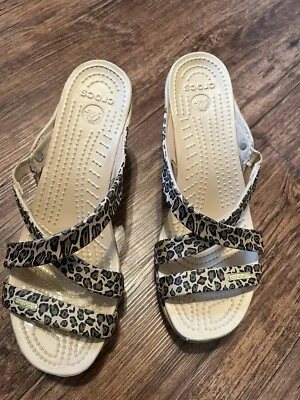 Crocs Women’s High Heel Sandals Size 9W Animal Print Strappy - Image 1 of 4