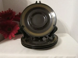 4 Mikasa Majorca Saucers Dark Brown with Yellow Band  - Picture 1 of 3