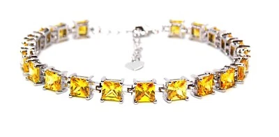 Pulsera Tenis Plata Zafiro Amarillo Corte Princesa 22.89ct (925) Caja Regalo Gratis Foto 1 de 4