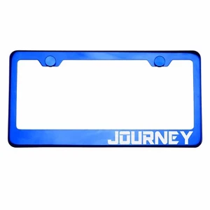 Blue Chrome License Plate Frame JOURNEY Laser Etched Metal Screw Cap - Picture 1 of 8