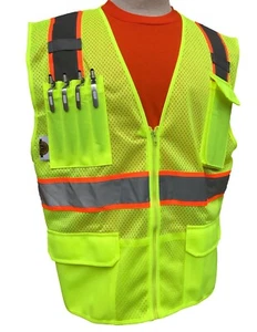 SKU-03-4XL-HIGH VISIBILITY LIME/ORANGE MESH VEST - Picture 1 of 9