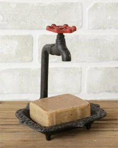 NEW!~Primitive Weathered Iron Metal Farmhouse Soap Dish Faucet~Distressed - Picture 1 of 1