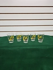 5 Vintage Short Glasses With Gold Rim And Wheat Grass Decal. 3.5" Tall - Picture 1 of 10