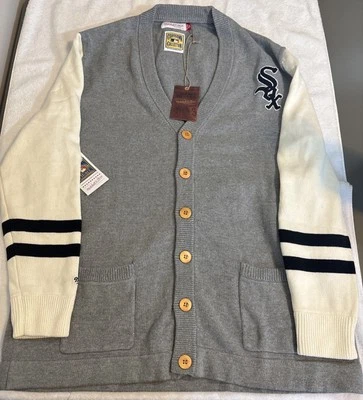 Mitchell & Ness Mens Cardigan Sweater 2XL Gray Cream Cotton Chicago White Sox - Image 1 of 4