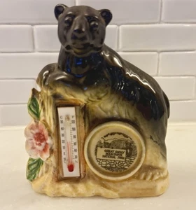 Vintage Great Smoky Mountains National Parks Ceramic Bear Flower Thermometer 80s - Picture 1 of 9
