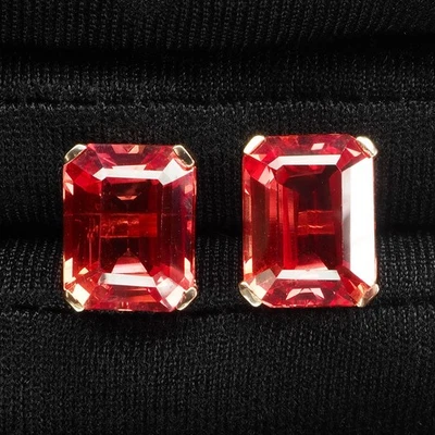 Shimmering Sunset Orange Sapphire 14Ct 925 Sterling Silver Rose Gold Earrings - Image 1 of 4