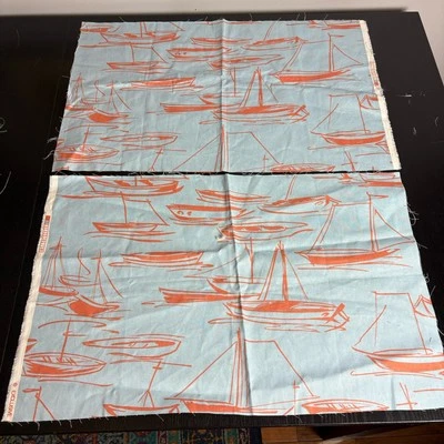 Restos de tela DURALEE Sea Breeze 2 piezas azul/naranja velero estampado de garabatos Foto 1 de 4