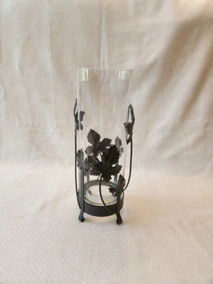 Hurricane Candle Holder With Ivy Design Metal Stand Indoor Outdoor Use 12" - Image 1 of 4