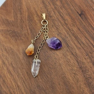 Ciondolo catena goccia pendente 3 pietre multi cristallo grezzo hippie bohemien sud-ovest - Foto 1 di 4