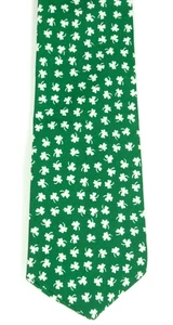 Green Lucky Tie with Shamrocks Handmade from Single Piece of Cotton Blend Fabric - Picture 1 of 4