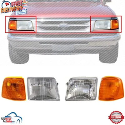NEW FRONT HEADLIGHT AND CORNER LIGHTS LEFT & RIGHT 4PC FOR 1993-1997 FORD RANGER Foto 1 de 4