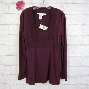 Max Studio Women's Fig Purple U Neck Pleated Detail Long Sleeve Top XL New! - Picture 1 of 6