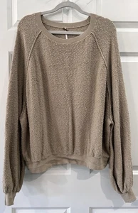 Free People Found My Friend Bouclé Sweater Size M Oversized Taupe Bobble Knit - Picture 1 of 10