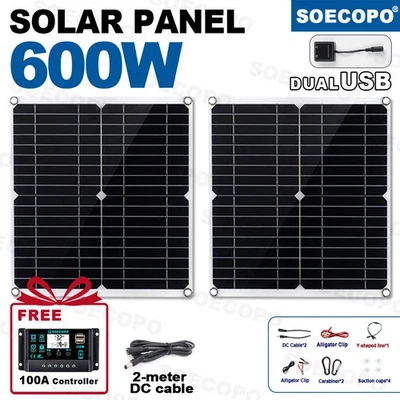 600W Dual Solar Panel Kit - 2 x 300W tragbare PV Panels für Wohnmobil Camping - Bild 1 von 4