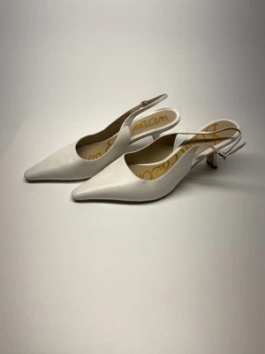 Sam Edellman 女式白色皮革尖头 Bianka 露跟高跟鞋 10 码 — 第 1/4 张图片