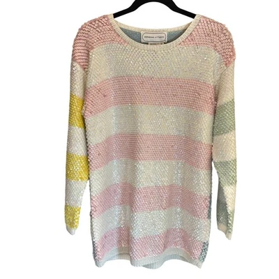 Suéter Vintage Adrienne Vittadini Rayas Lentejuelas - Talla Grande Foto 1 de 4