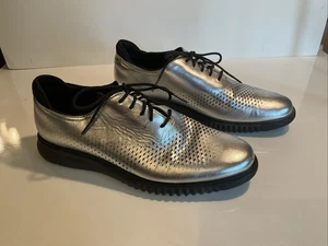 Cole Haan 2.0 Grand Laser Cut Silver Metallic Wingtip Oxford Shoes Sz 11 - Picture 1 of 11
