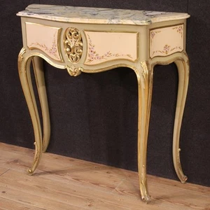 Antique style gold lacquered wood console furniture 20th century marble top - Picture 1 of 12