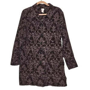 J Jill Corduroy Floral Button Front Jacket Coat Women Large Brown Taupe - Picture 1 of 8