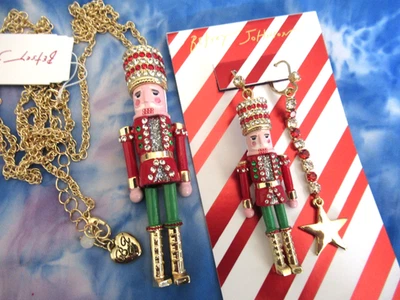 Betsey Johnson Collar Pendiente Cristales ROJO Vacaciones Cascanueces Colgante Conjunto Foto 1 de 4