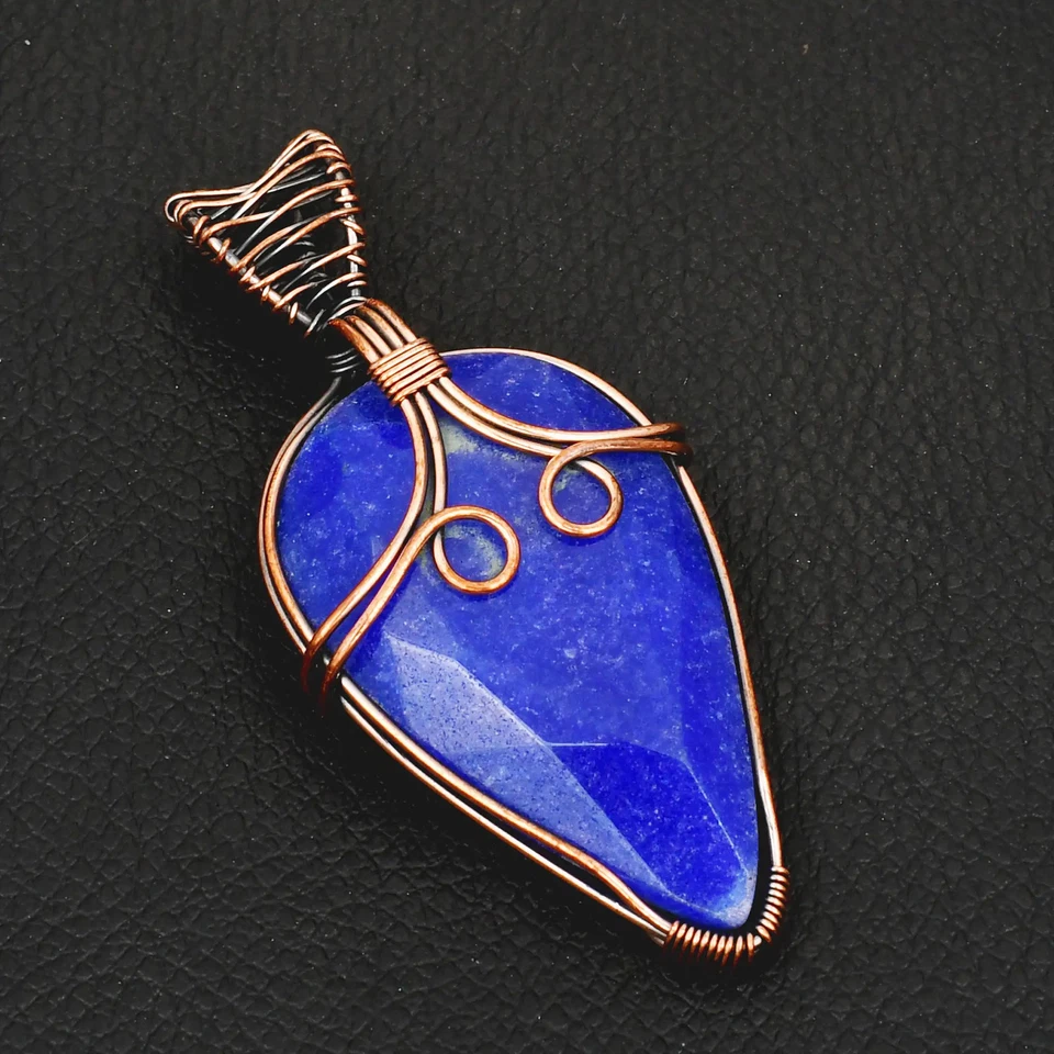 Pingente de fio de cobre simulado de pedra preciosa de safira feito à mão joia 2,52" AP-45961 - Imagem 1 de 1